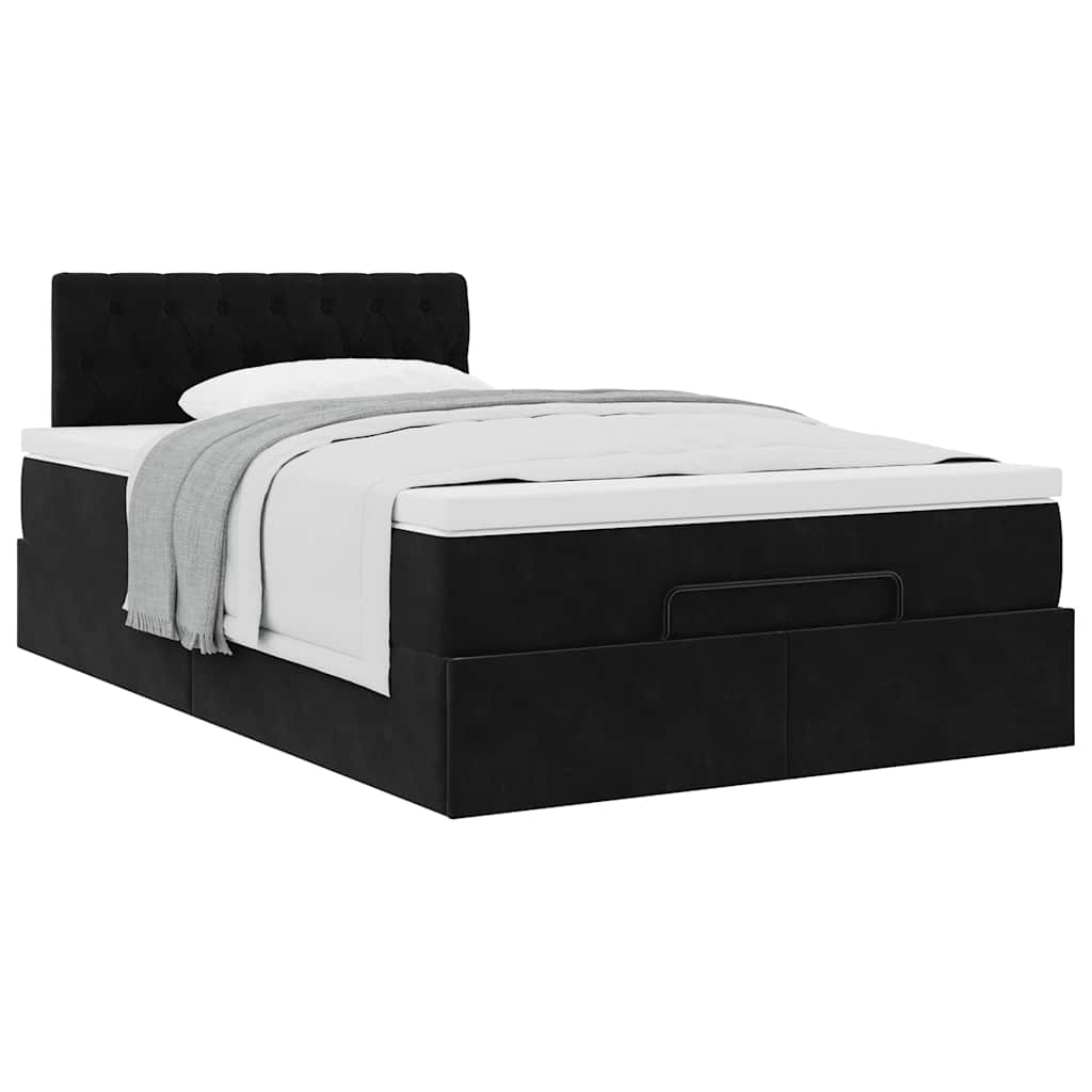 Ottoman Bed with Mattress Black 120 x 190 cm Velvet