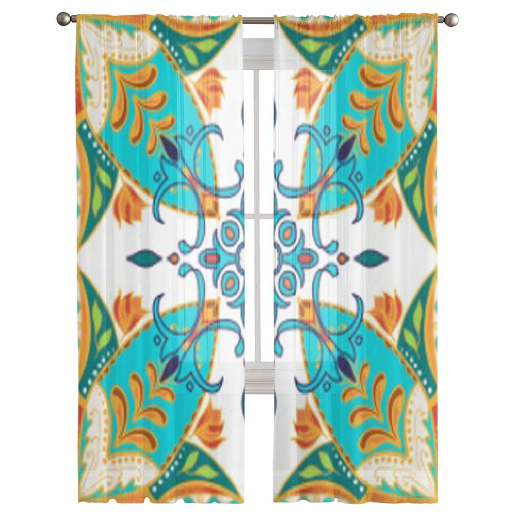 Farbiges Muster Mode Dekorative Elemente Transparente Vorhänge für Wohnzimmer Tüll Fenstervorhang Schlafzimmer Küche Schleier Drapierungen