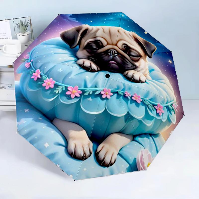 Pug Dreams Under Stars 8-Frame for Travel, camping, Casual Lightweight Portable Umbrella, Essential for every family Holidays Birthday Gift