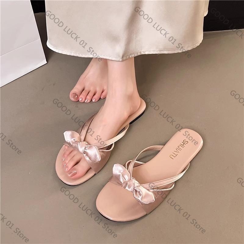 Fashion 2025 Fairy Sle Flat Bot Slippers Women's Outdoor Summer New Small Fraance  Knot Flat Heel Sandals Korean Version P...