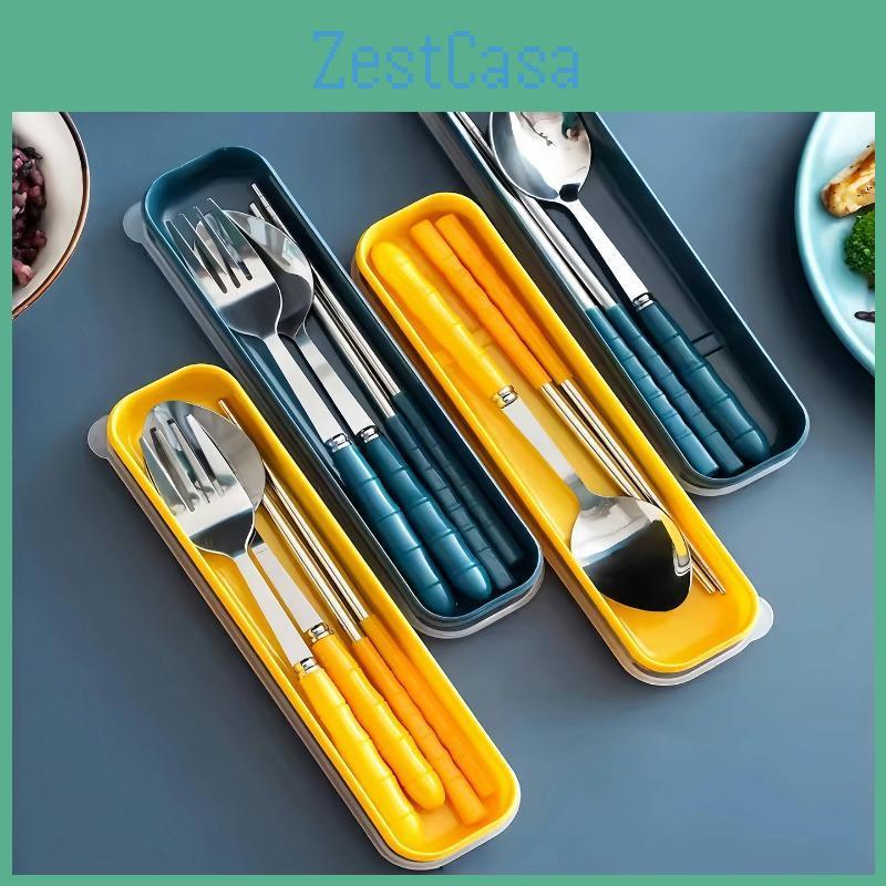 And Chopsticks Tableware Spoons Set Portable Stainless Steel Fork For Office Workers Foodgrade Single Student