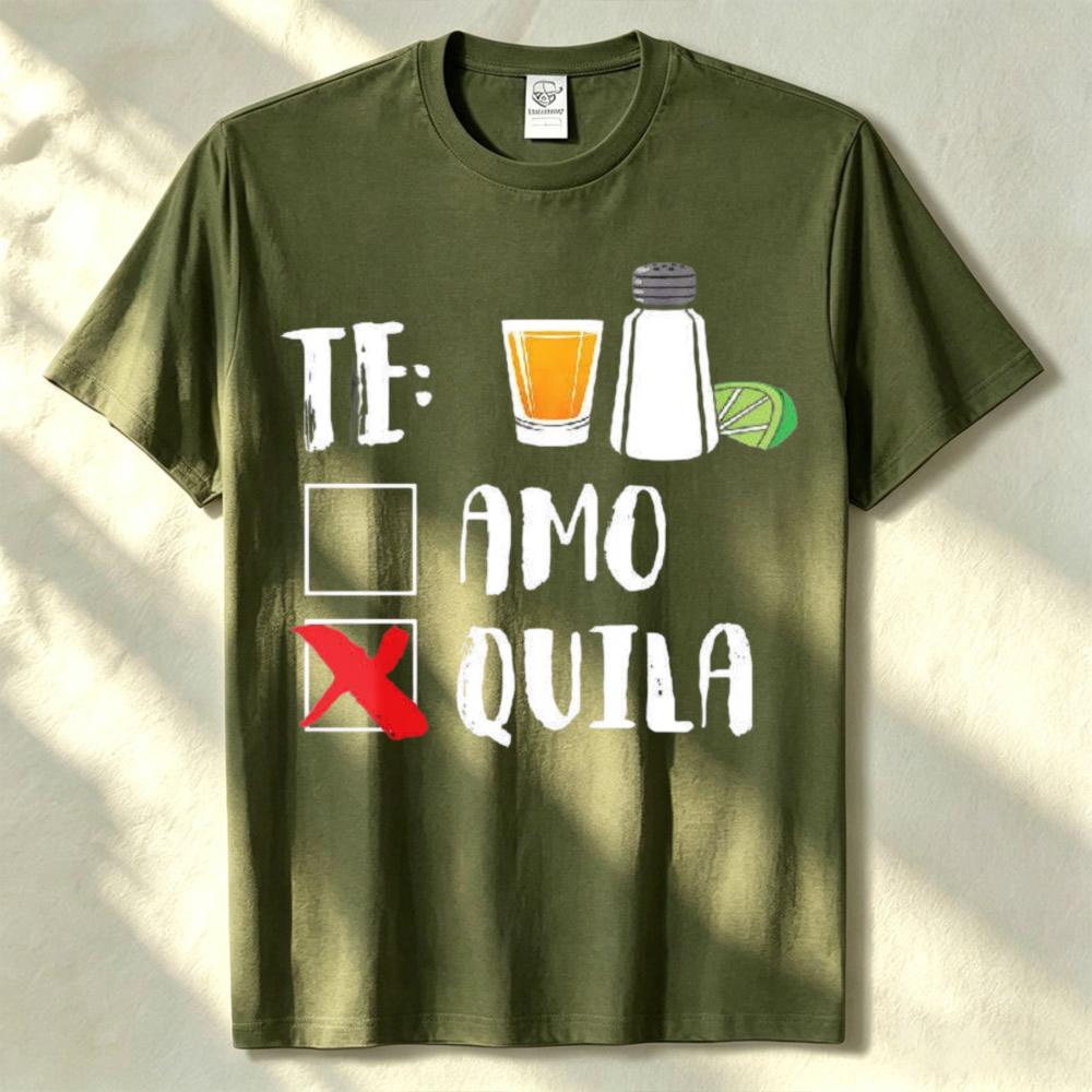 Te Amo Xquila With Drink And Lime Print Round Neck Short Sleeve Tshirt Graphic T Shirts Unisex Clothing Streetwear Harajuku Tees