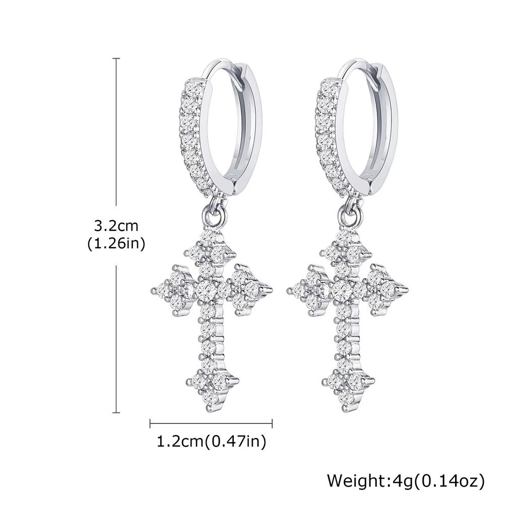Vnox Gothic Cross Hoop Earrings for Men Women, CZ Stone Punk Jewelry, Unisex Hip Hop Rock Dangle Earrings Gift Valentine's Day