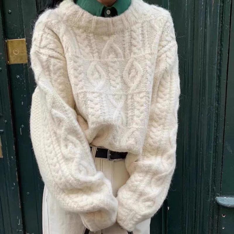 

Осень и зима новый повседневный пуловер с круглым вырезом, свободный, с длинными рукавами, тонкий, с изысканным теплым свитером для женщин One size белый
