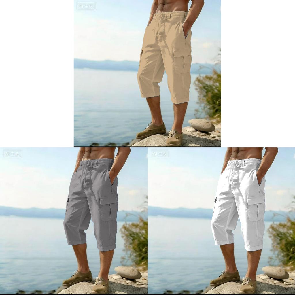 Pantaloni Cargo Casual da Uomo in Cotone e Lino con Tasche Multiple per la Moda Primavera Estate