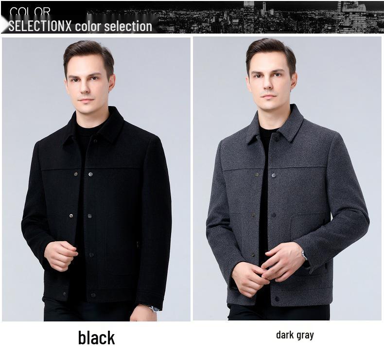 Men's Double-Sided Wool Jacket with Detachable Down Liner - Winter Business Casual for Middle-Aged Men