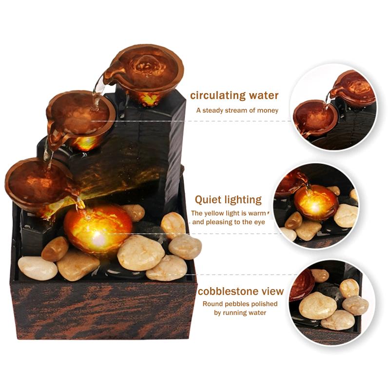 

Tabletop Fountain Small Waterfall Fountain Desktop Decor With Light And Pebble Usb Powered Sound Relaxation Fountain Ornament 1Pcs