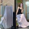 Island silk big skirt, wavy skirt women's summer new drape long dress, elegant purple skirt