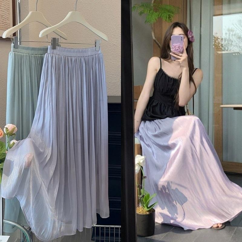 Island silk big skirt, wavy skirt women's summer new drape long dress, elegant purple skirt