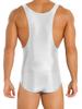 Mens Glossy Stretchy Sleeveless U Neck Leotard Skinny Jumpsuit Wrestling Singlet