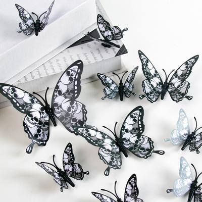 12/24 Stück Gothic Schwarze Totenkopf/Schmetterling/Fledermaus Aufkleber DIY Halloween Wanddekoration 3D Schmetterlingsaufkleber Wandtattoos Heimdekoration