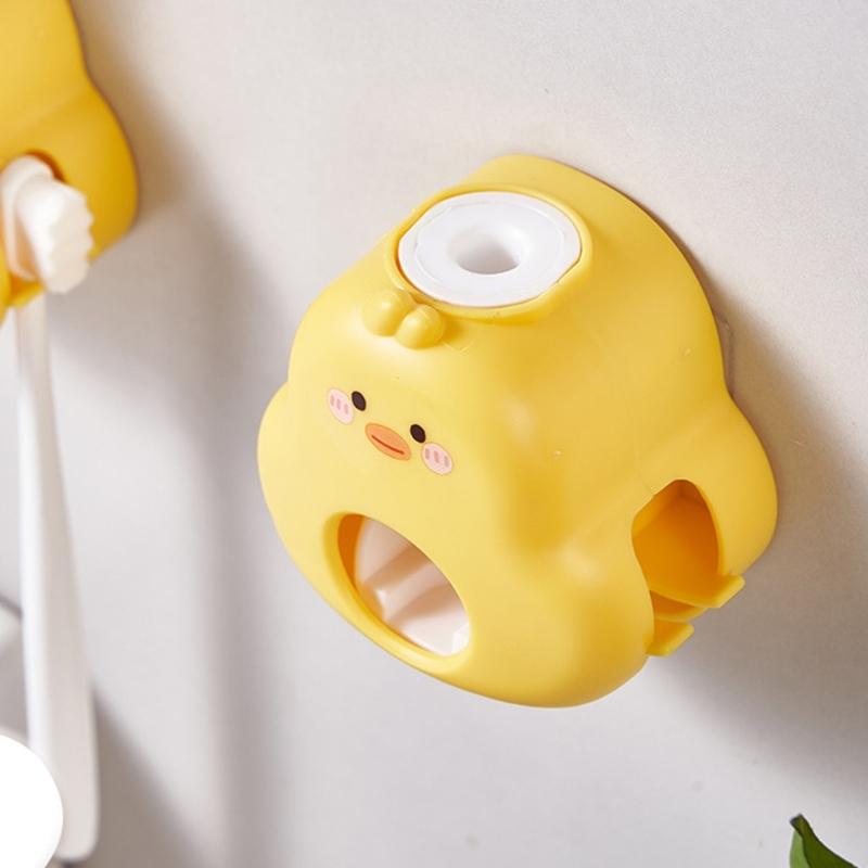 Cute Duck Design Toothpaste Squeezer Wall Mounted Space Saving Auto Dispenser Toothbrush Holder Rack For Home Bathroom