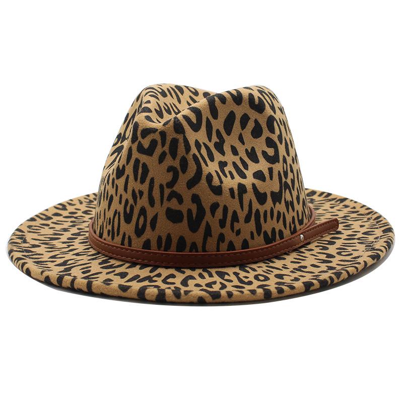 2021 Leopard Print Woolen Top Hat Men'S And Women'S Flat-Brimmed Big Eaves Hat Couple Hat Lady'S Jazz Hat Felt Hat Jz-010