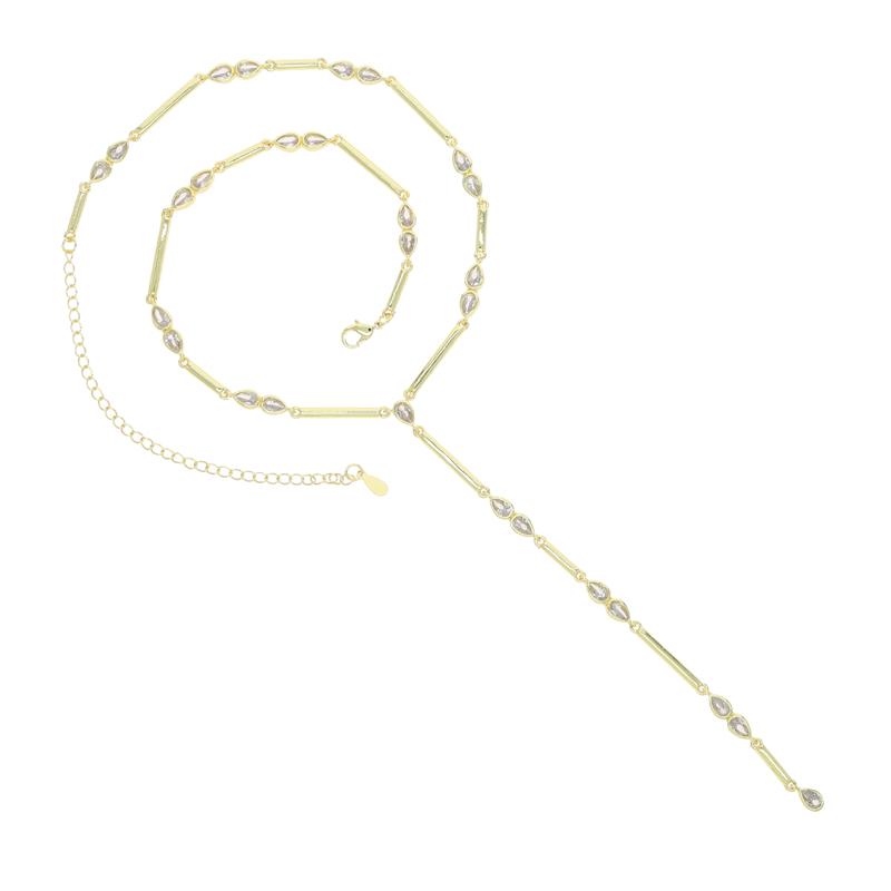 New Special Water Drop Bling Oval CZ Choker Necklace Gold Plated Lariat Long Bar Tear Drop Y Shape Long Tassel Women Jewelry Set