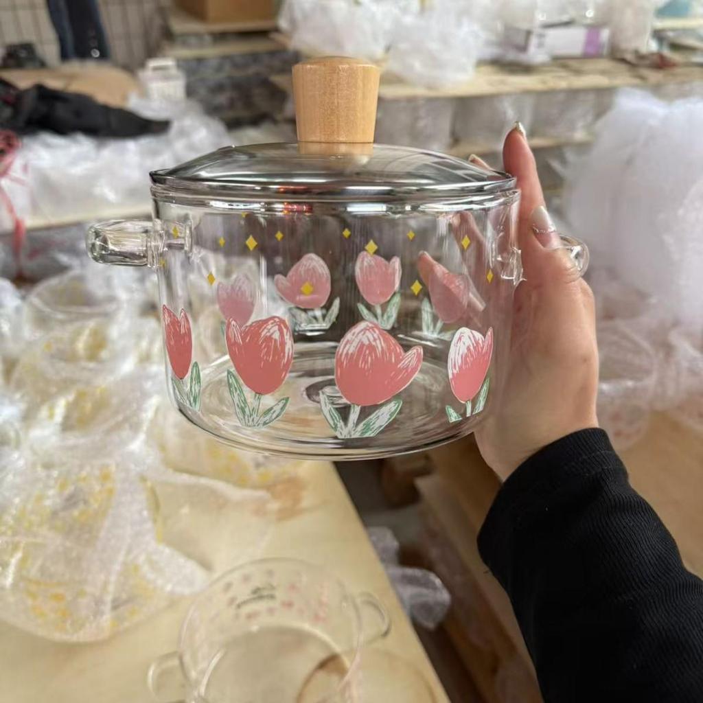 Cute Bear Transparent Borosilicate Glass Soup & Milk Pot, Heat-Resistant for Instant Noodles