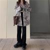 Retro Zebra Print Shirt for Women Baggy Blouse Streetwear Korean Style Black Long Sleeve Tops for Girl