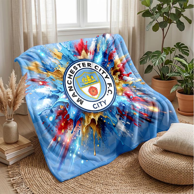 Manchester City Theme Blanket Soft Flannel Blanket Plush Throw Blanket Cozy Sofa Bed Blanket for Home Decor