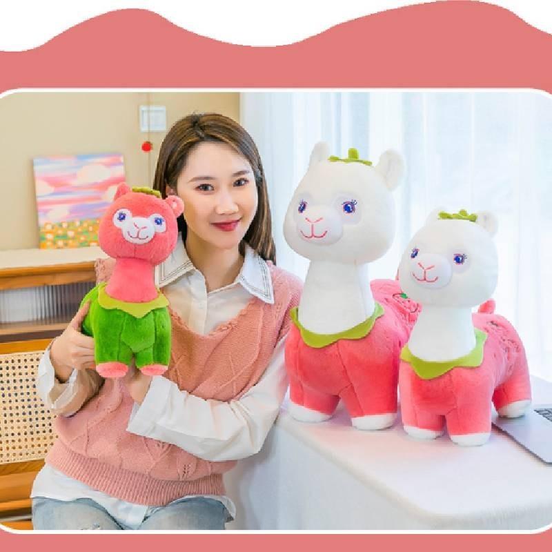 Adorable Pink And Green Fruit Alpaca Plush Toy With Soft Short Plush Material