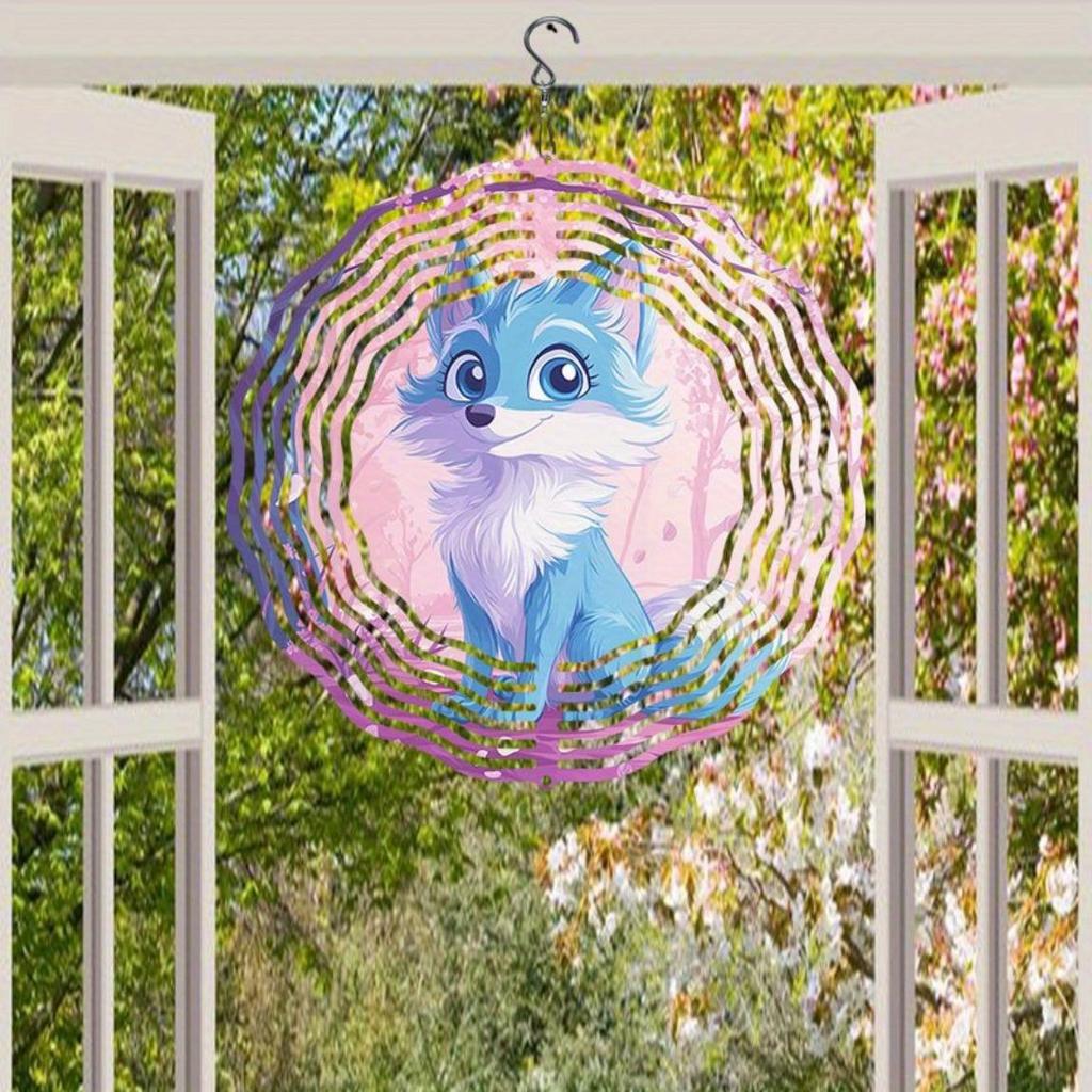 Metal Cherry Blossom Fox Wind Chime Outdoor Hanging Decor Rotating Hook Durable Weather Resistant for Garden Patio Wedding Home