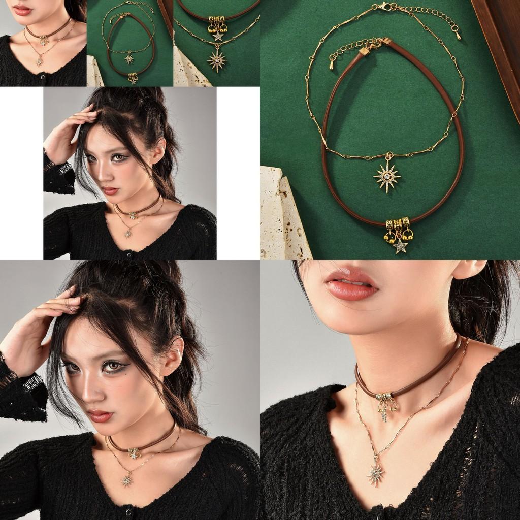 Unique Double Layered Star And Floral Choker Necklace For Women In Vintage Style