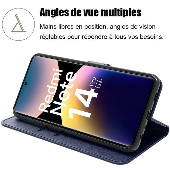 Skal - E.F.CONNECTION - För Xiaomi Redmi Note 14 Pro 5G - Marinblått PU-läder - 2 härdade glas - Repskydd