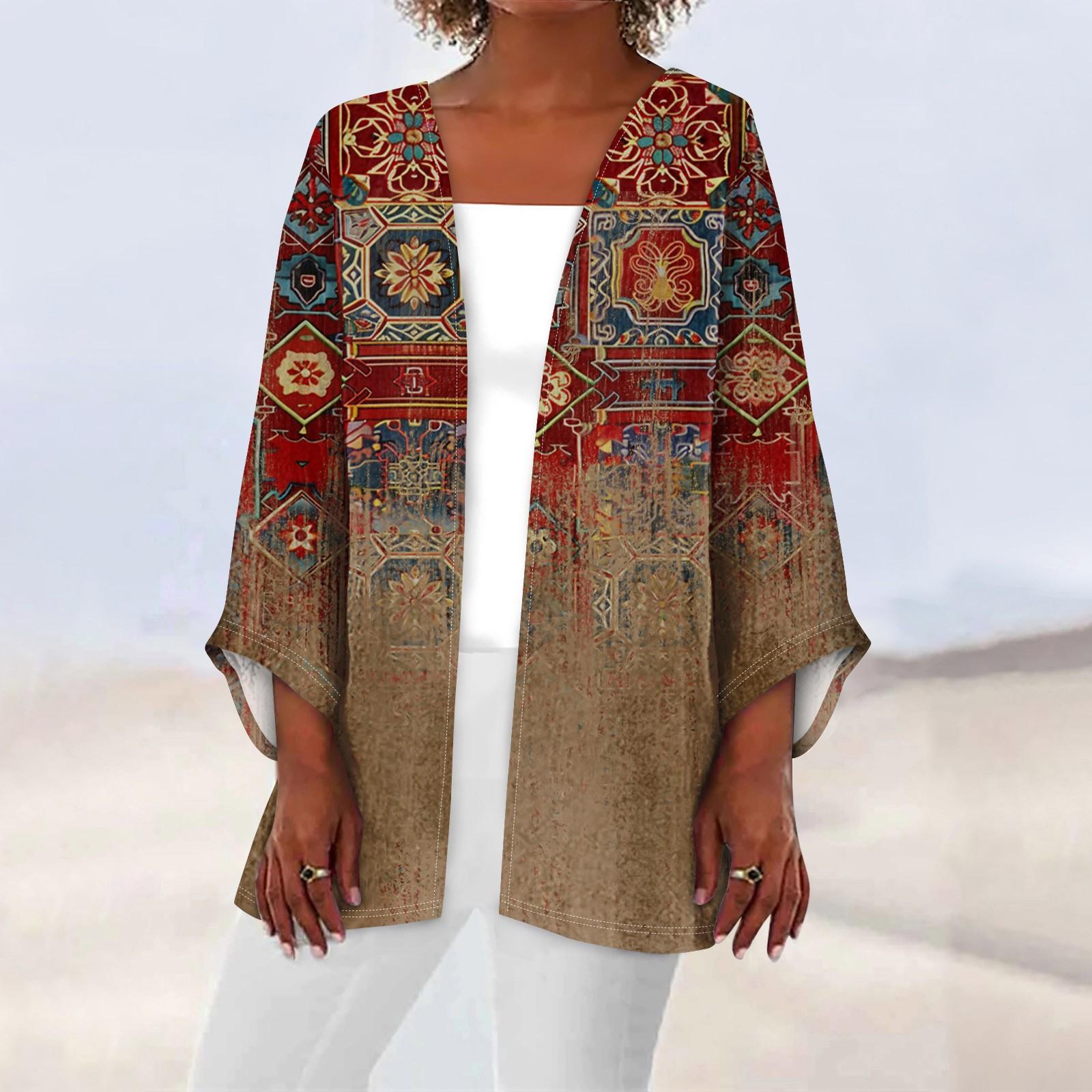 

Женская повседневная модная легкая куртка средней длины с принтом в стиле ретро, ​​кардиган XXXXXL