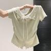 Design sense niche fake two pieces of fungus edge short-sleeved T-shirt women's summer fashion temperament pleated waist top