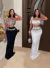 European & American Women's Rhinestone One-Shoulder Bandeau Top & Long Skirt Set