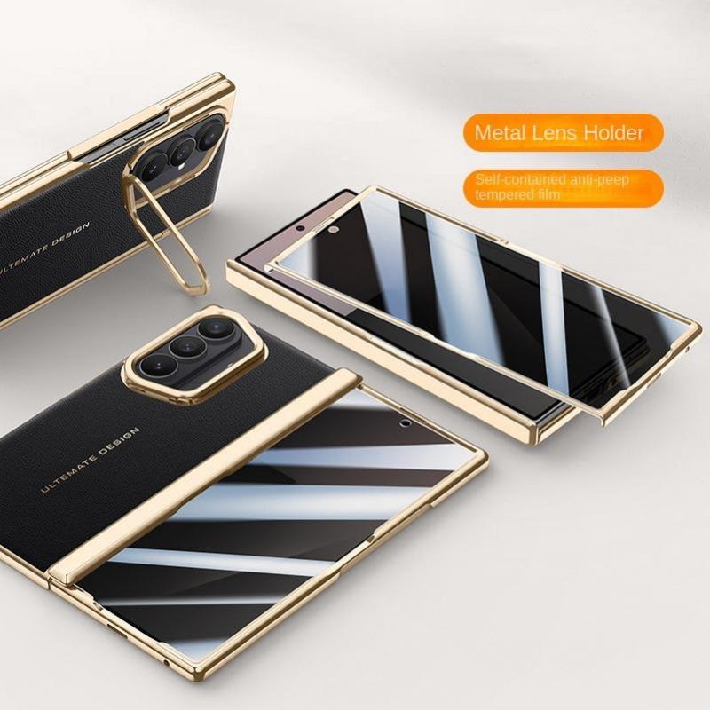 

Гальванизированный чехол из гладкой кожи на пружинных петлях для Samsung Galaxy Z Fold 7, всесторонняя защита, задняя крышка из закаленного стекла Galaxy Z Fold7