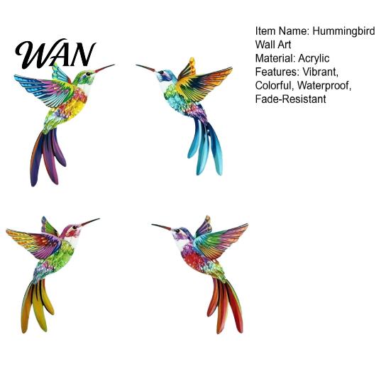 2D Acrylic Bird Art 4 Pcs Hummingbird Wall Colorful Garden Birds Sculpture Outdoor Fence Nature-inspired Decoration Hanging Ornaments for Yard Living