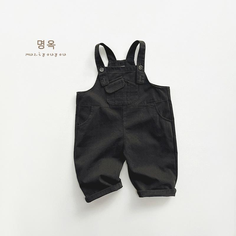 Kids Casual Solid High Waist Suspender Long Pants For Toddler Boys And Girls