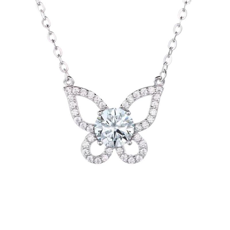 S925 sterling silver butterfly necklace women s fashion French light luxury celebrity style moissanite light luxury collarbone chain accessories 925 silver