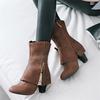Sexy Women's Boots Ankle Autumn and Winter New European and American Retro Short Boots with Thick Heels 4CM Zipper Women Shoes