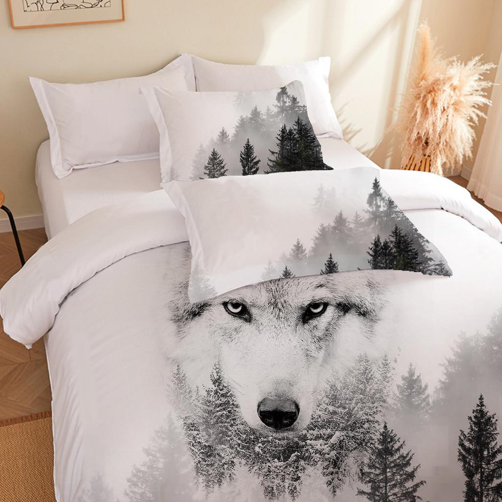 Home Textile Cartoon Three-Piece Set, Wolf Head Panel, Digital Printing Quilt, Pillowcase, Bedding