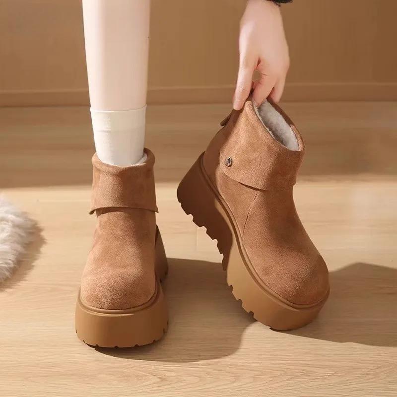 Platform Heels Women Snow Boots Comfort Height Increase Keep Warm Cotton Short Booties Winter Women's Plush Shoes