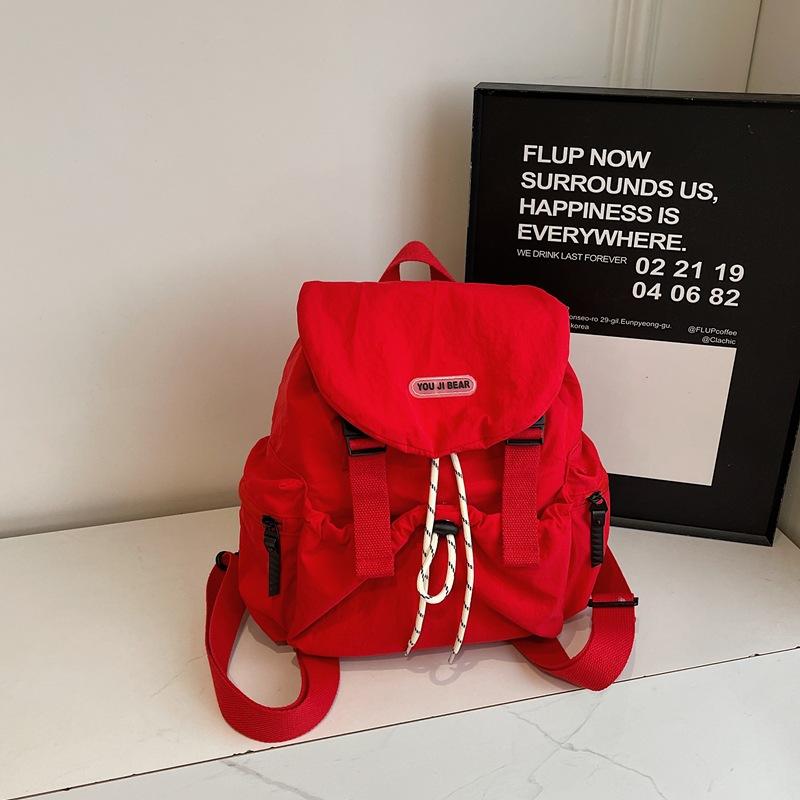 Korean Version of Casual Art Canvas Schoolbag Fashion Nylon Drawstring Backpack 2025 Summer New Fashion Simple Solid Color