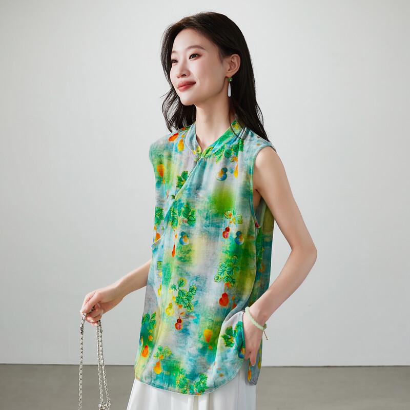 SOFSIL Women s Silk New Chinese Style Printed Blouse XL