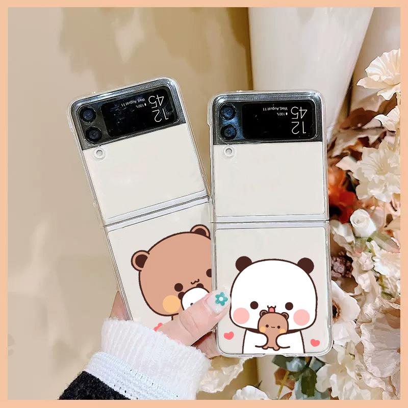 Cute Cartoon Bear Couple Paired Case for Samsung Galaxy Z Flip 6 ZFlip 5 Transaprent Clear Cover for Samsung ZFlip 4 3 7 Fundas
