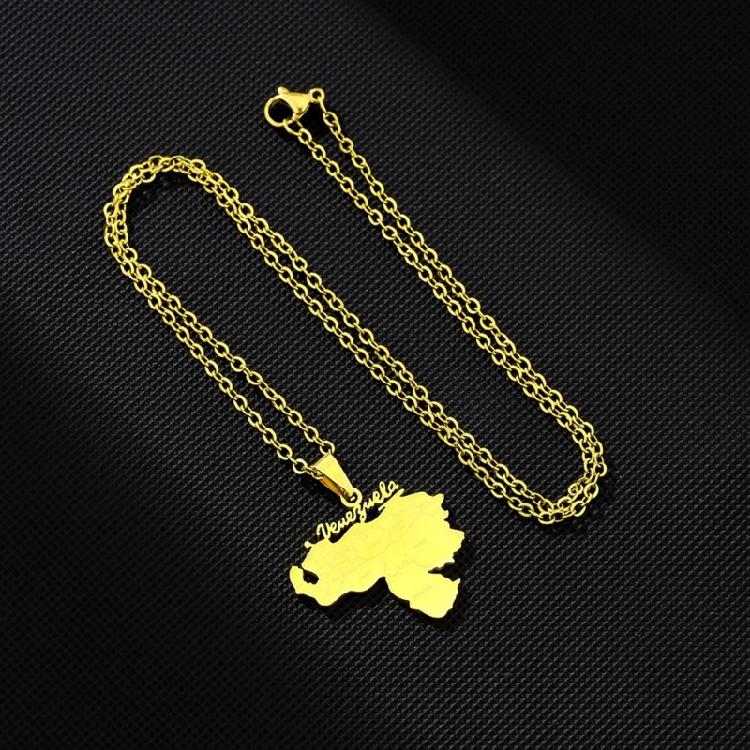 Stainless Steel Venezuela Map Pendant Necklace Venezuelan Jewelry With Chain