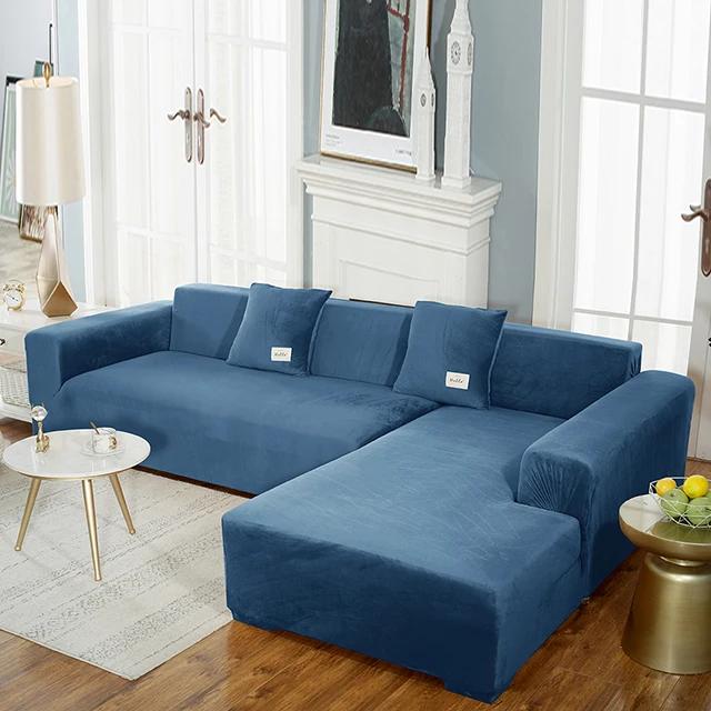 Super Soft Velvet Sofa Cover For Living Room Elastic L Shaped Chaiselongue Corner Couch Slipcover Washable Armchair Sofa Covers