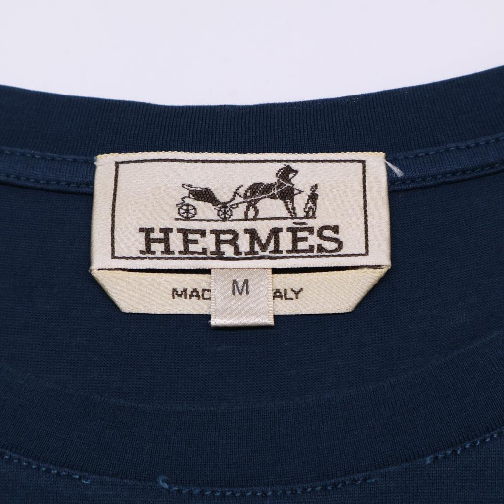 Hermes 100% Cotton Printed T-shirt Tops M NavyUsed
