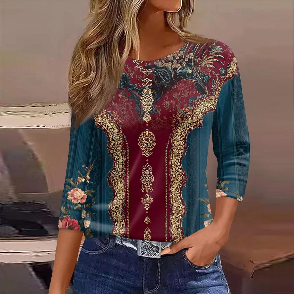 Damen T-Shirt Print 3/4 Ärmel Alltagsmode Wochenende Basic Rundhals Normales Oberteil