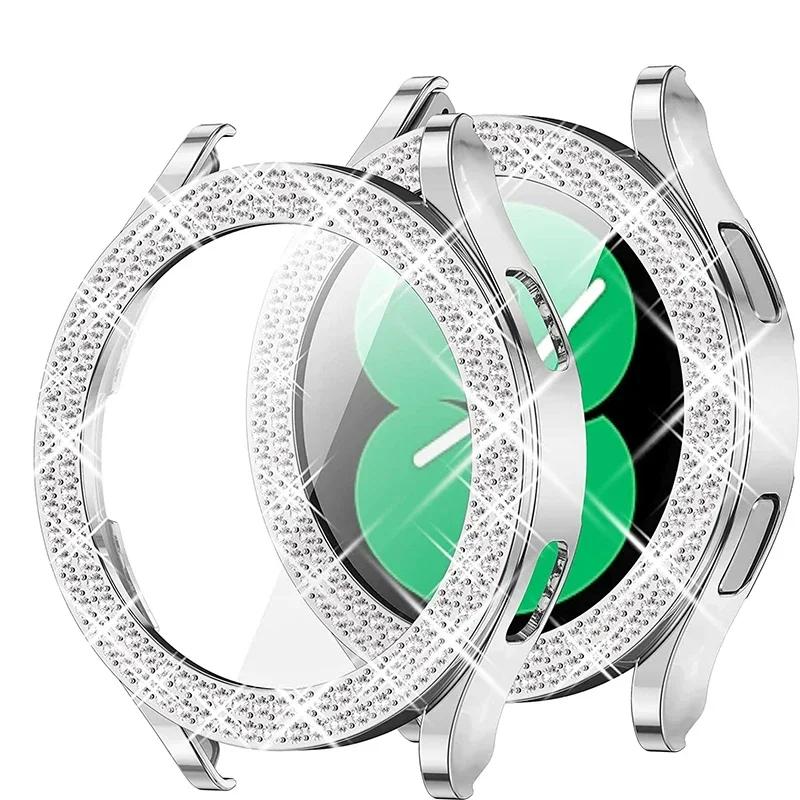 Bling Diamond Case for Samsung Galaxy Watch 7 6 5 4 PC Protective Case 40mm 44mm Screen Protector Bumper Transparent Cover