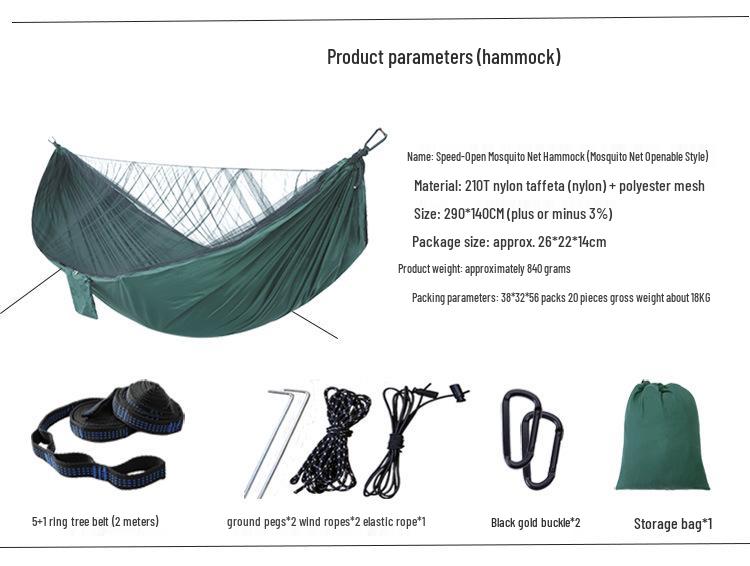 Quick-Open Mosquito Net Hammock Tent: Parachute Nylon for Camping & Outdoor Leisure