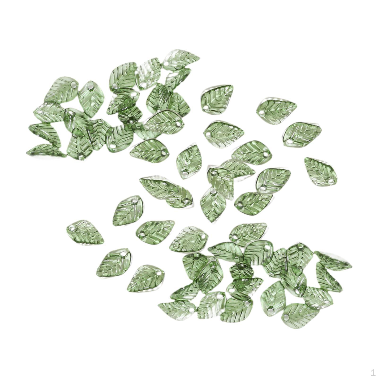 

50 Подвесок-листочков Акриловые бусины для рукоделия, Аксессуары для изготовления украшений, Повязки на голову 0.9x1.3 cm темно-зеленого