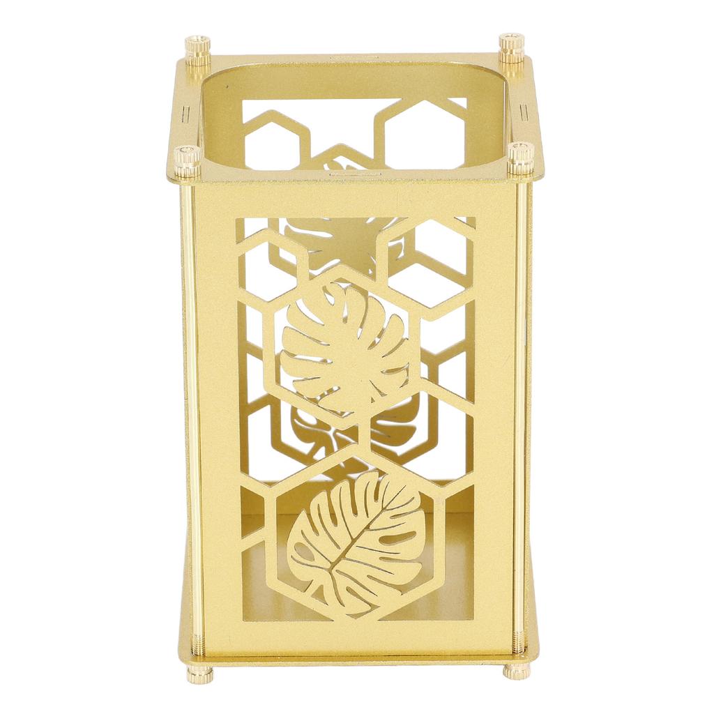 3 Pcs Gold Pen Holder Hollow Golden Monstera Pattern Desktop Metal Storage Container Office