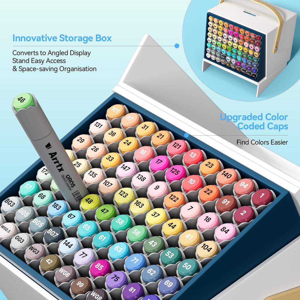 Marqueurs à Alcool Arrtx OROS 80 Couleurs avec Pointes Pinceau et Biseau pour et Artiste Excellent Cadeau Peinture, Coloriage, Croquis, Illustration, à Base d'Alcool