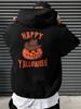 Teen Vintage Halloween Hooded Sweatshirt Happy Halloween Lettering& Jack-O'-Graphic Loose Fit Long Sleeve Pullover Durable Hot Tra