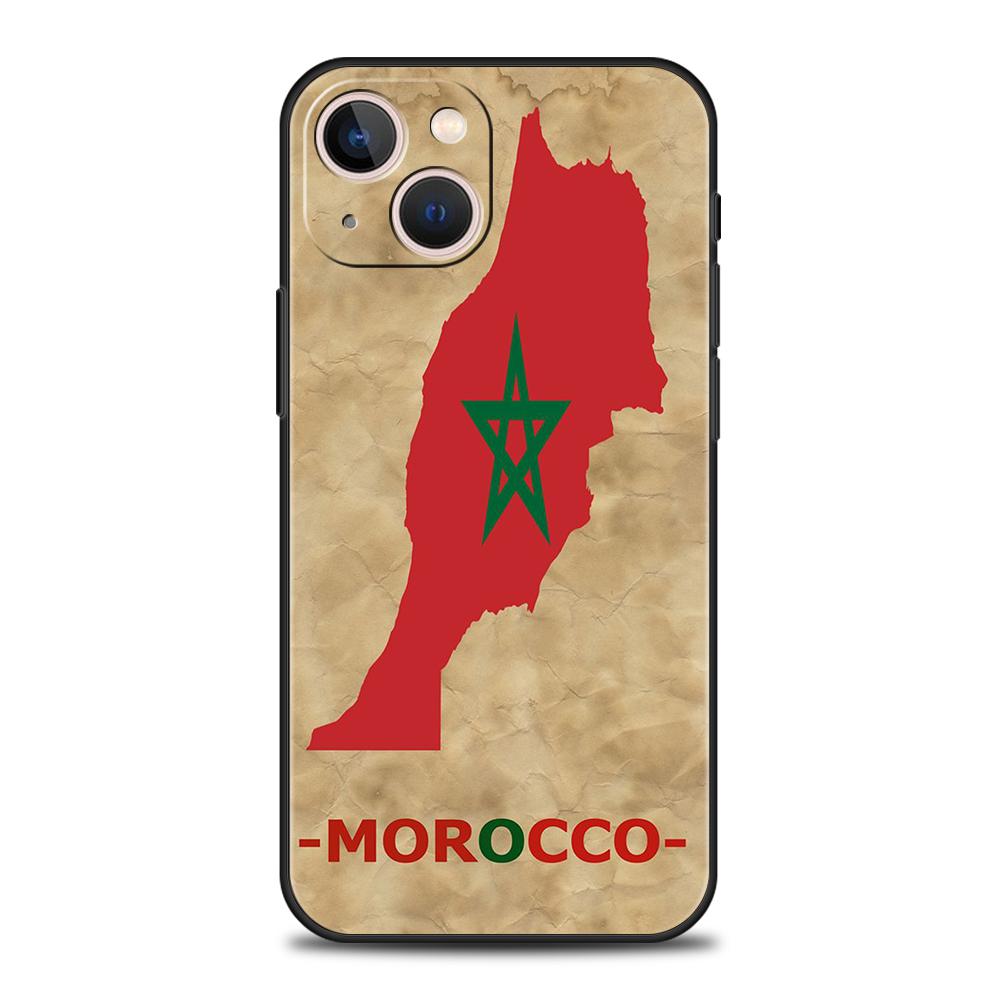 Morocco Flag Passport Luxury Phone Case For iPhone 11 12 13 14 15 Pro Max Mini X XR XS 7 8 Plus SE Silicone Cover Black Funda