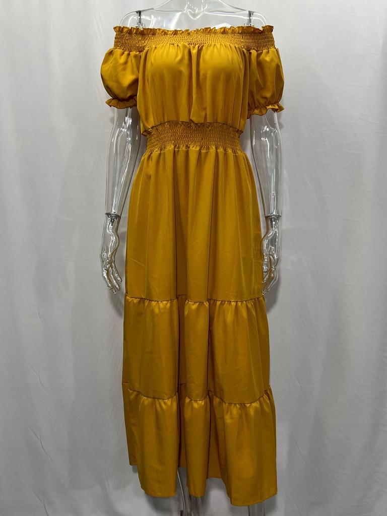 Women's One-Shoulder Short-Sleeve Long Spring Dress